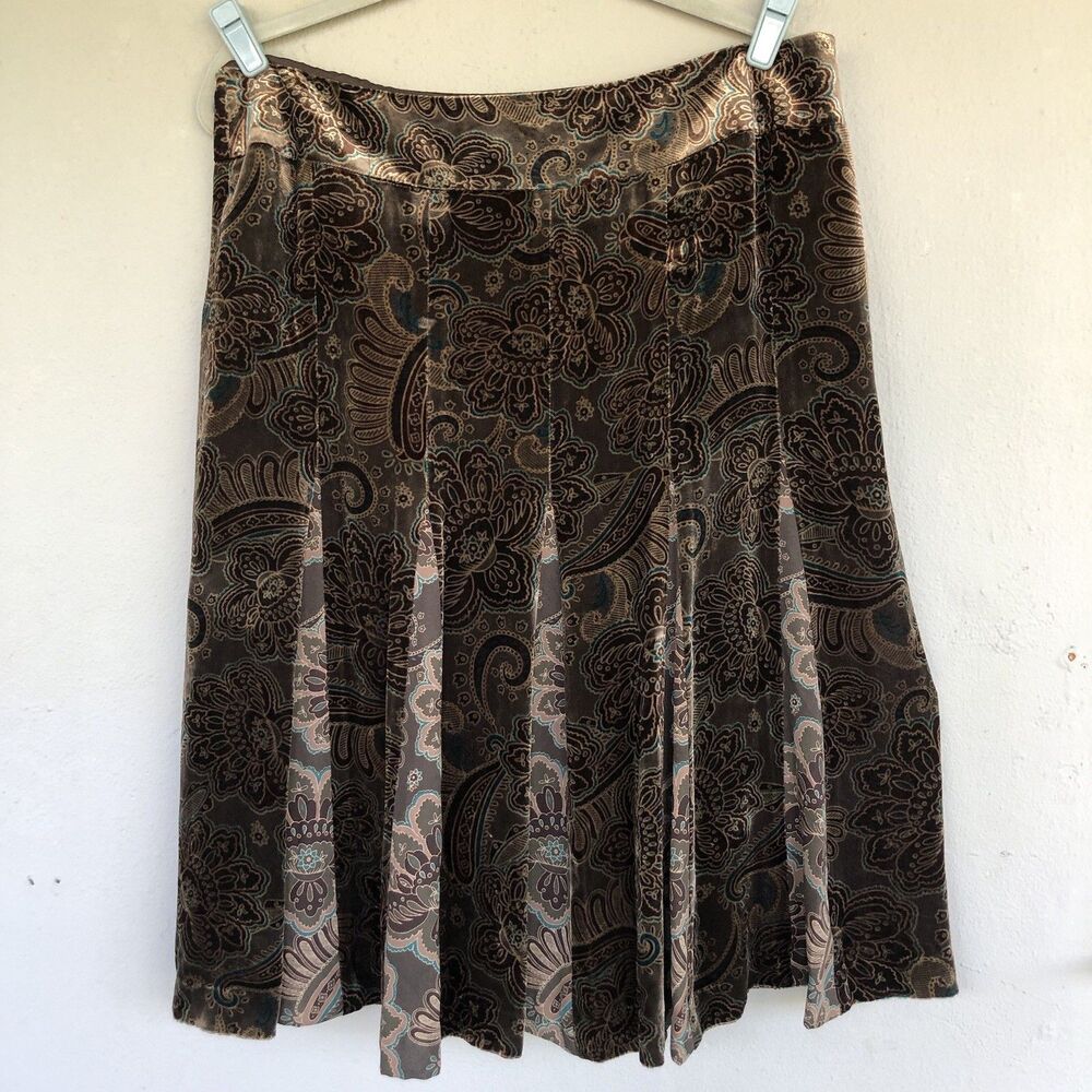 ANN TAYLOR LOFT Paisley Velvet Silk Skirt Womens 14 Flare Whimsigoth Fairy Y2K